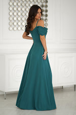 Bicotone Off Shoulder Drooping-Strap Side-Slit Flowing Maxi Occasion Dress