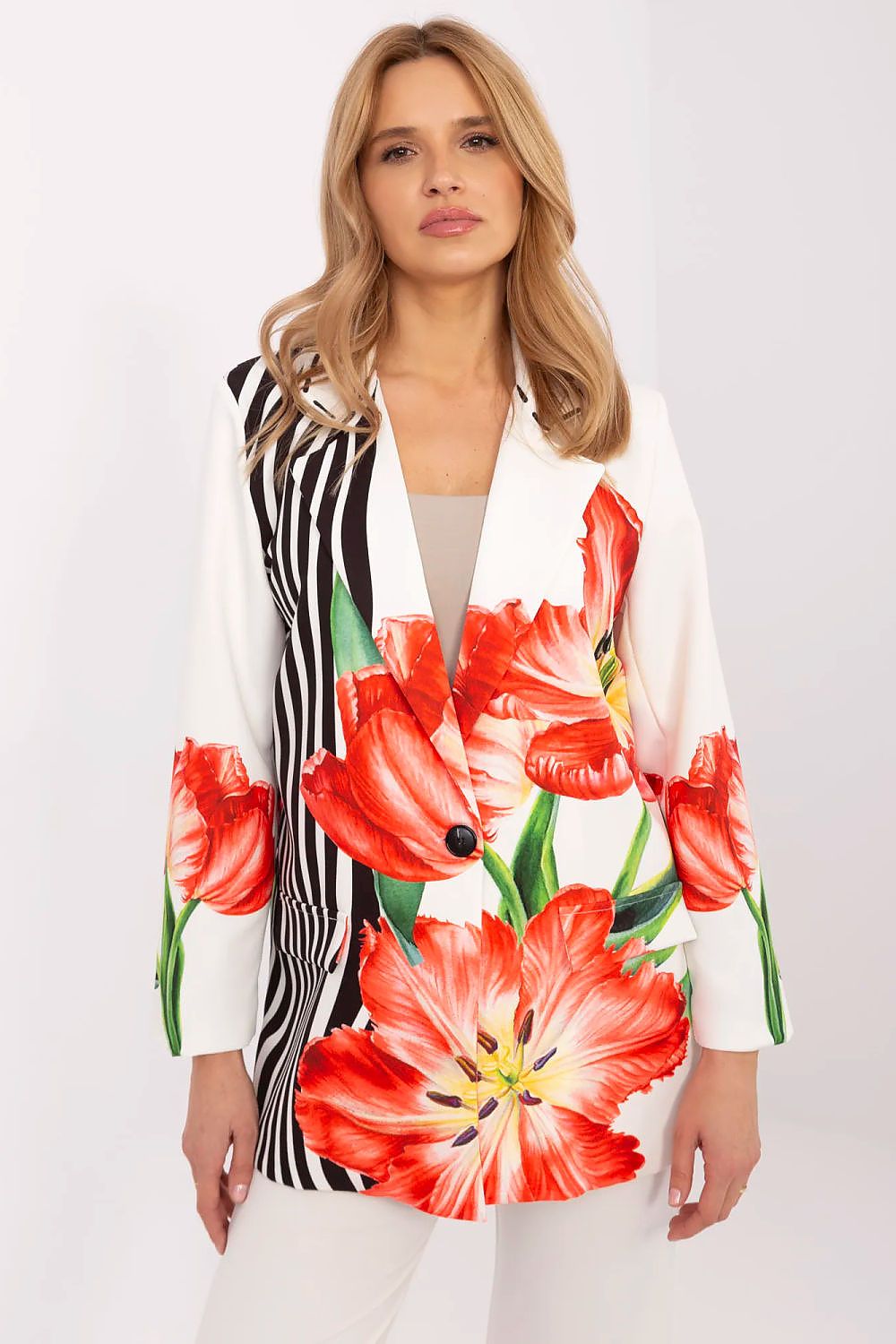 Floral Jacket Italy Moda Denim-Look Blazer beige 7 one-size-fits-all