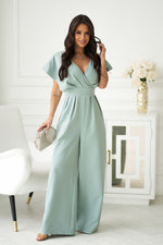 Bicotone Wide-Leg Flared Sleeve Belted Jumpsuit
