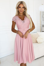 Numoco Chiffon Evening Dress with Lace Neckline pink 2