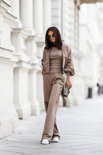 LaBalancia Zip Up Three Piece Loungewear Set beige