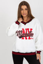 Ex Moda Manhattan NY Slogan V Neck Sweater white one-size-fits-all