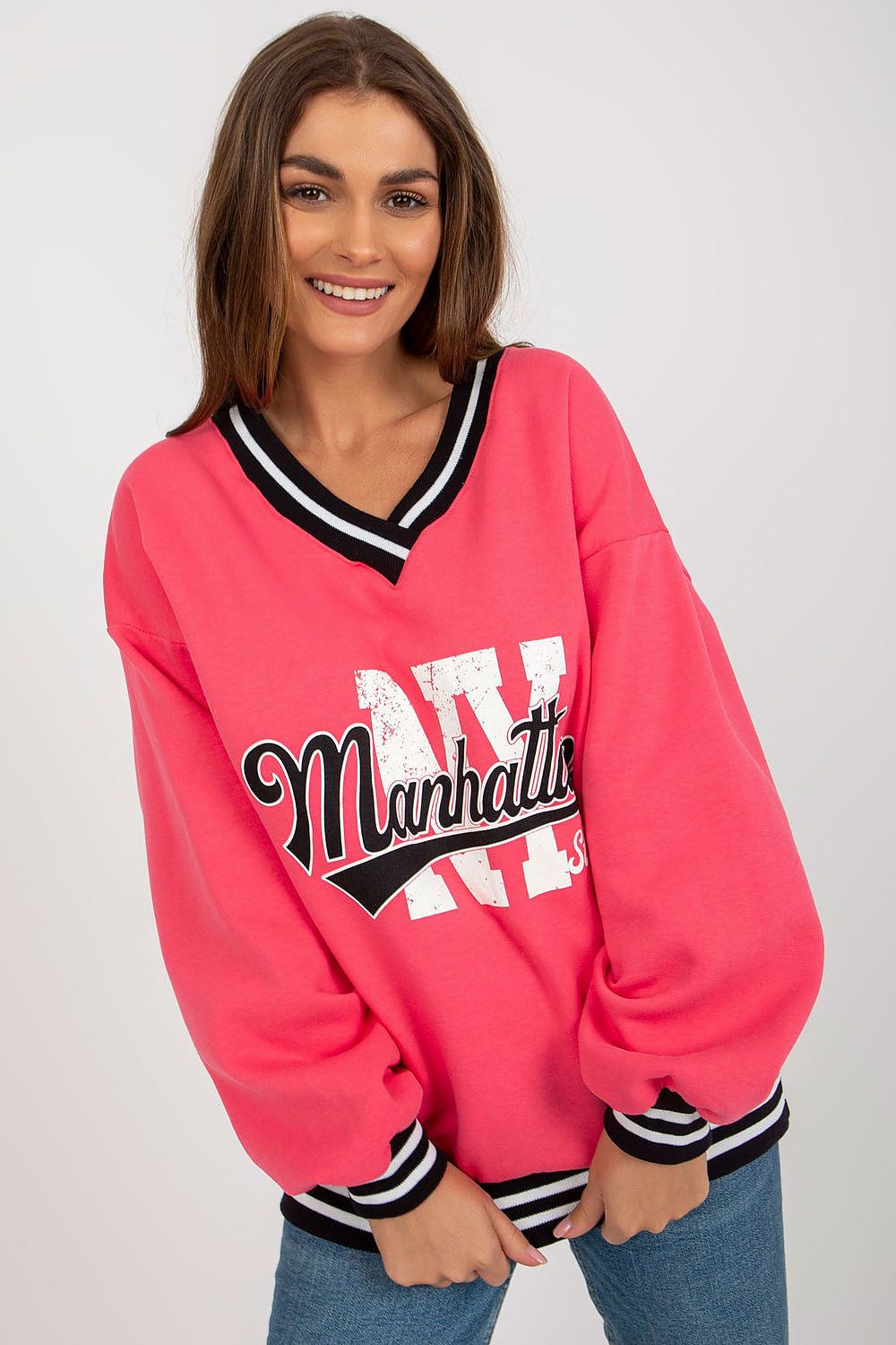 Ex Moda Manhattan NY Slogan V Neck Sweater