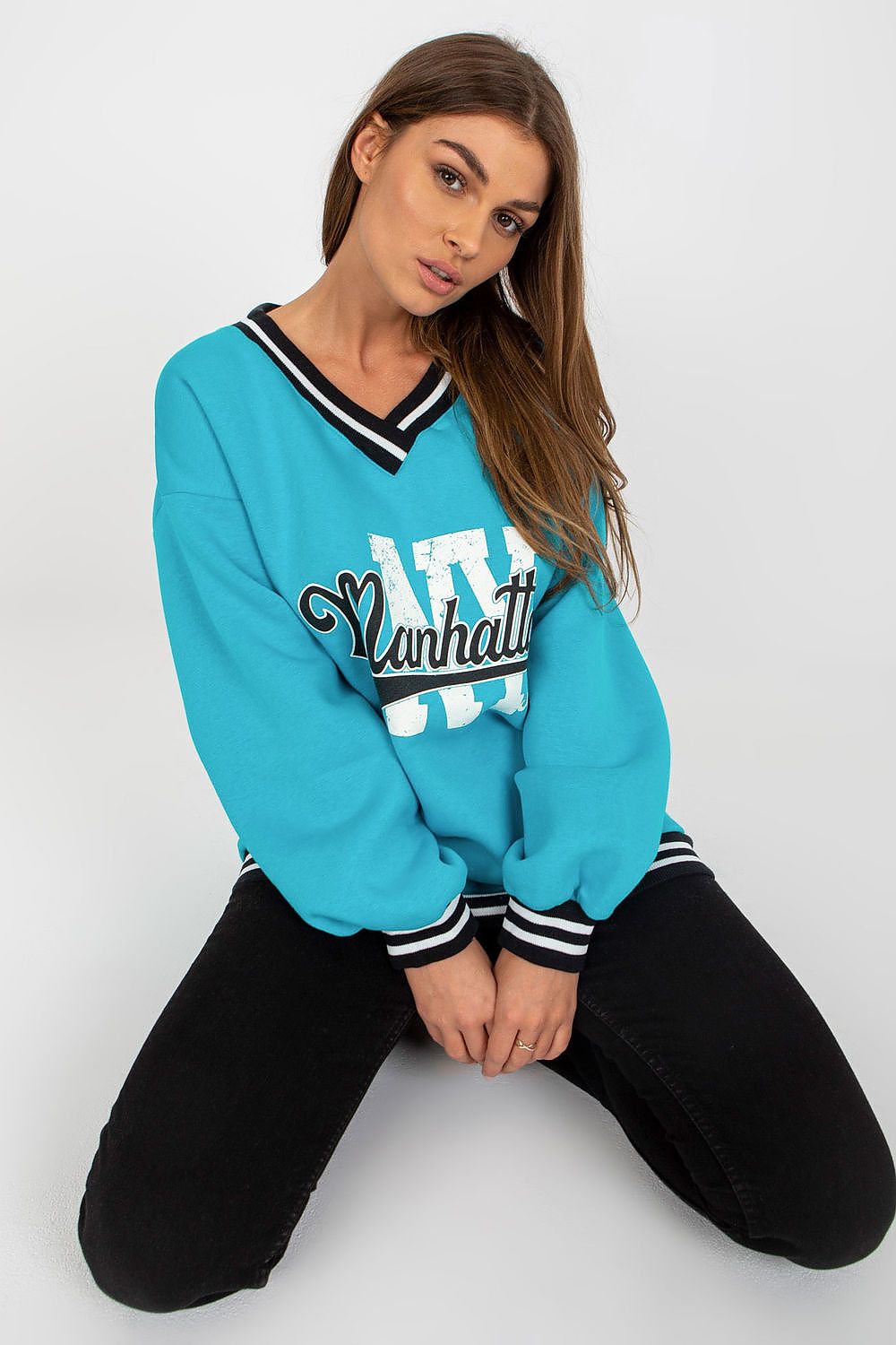 Ex Moda Manhattan NY Slogan V Neck Sweater