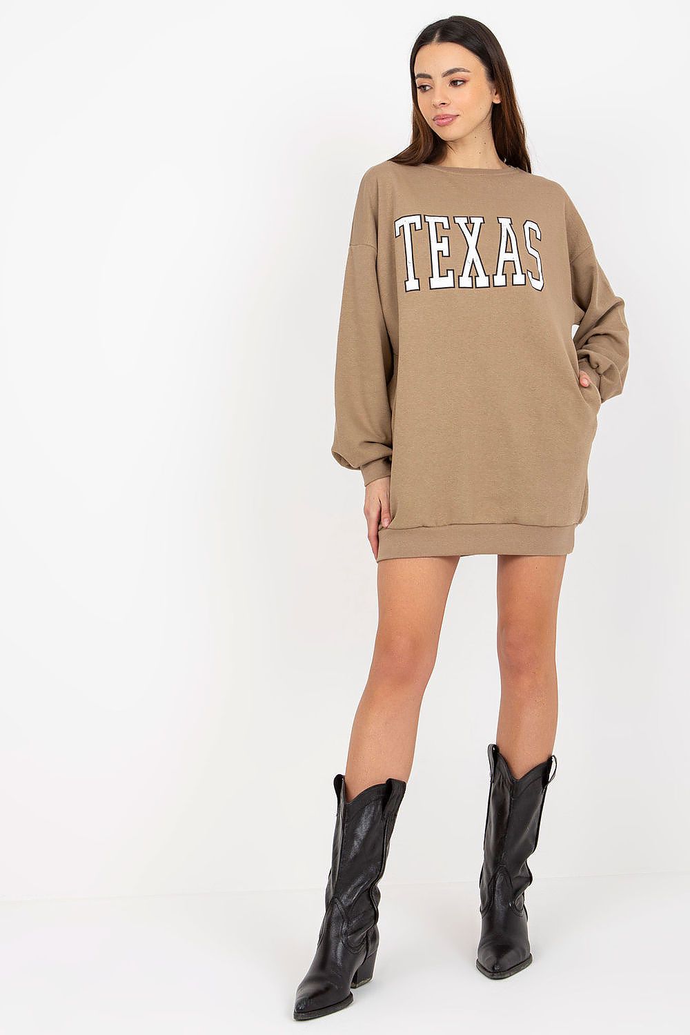 Ex Moda TEXAS Slogan Long Sweatshirt beige one-size-fits-all
