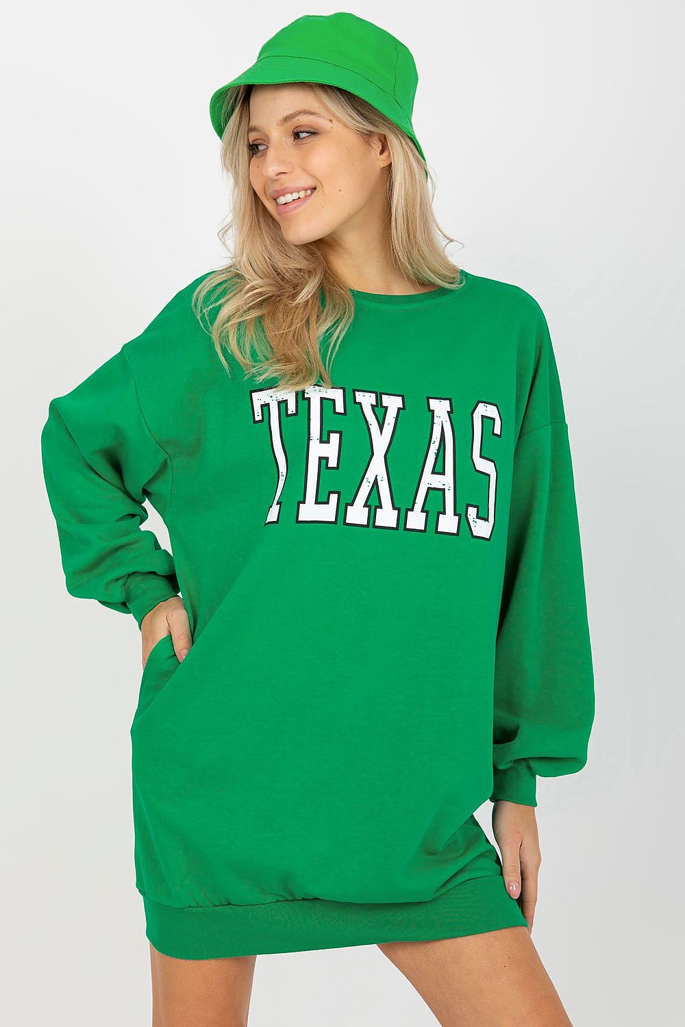 Ex Moda TEXAS Slogan Long Sweatshirt green one-size-fits-all