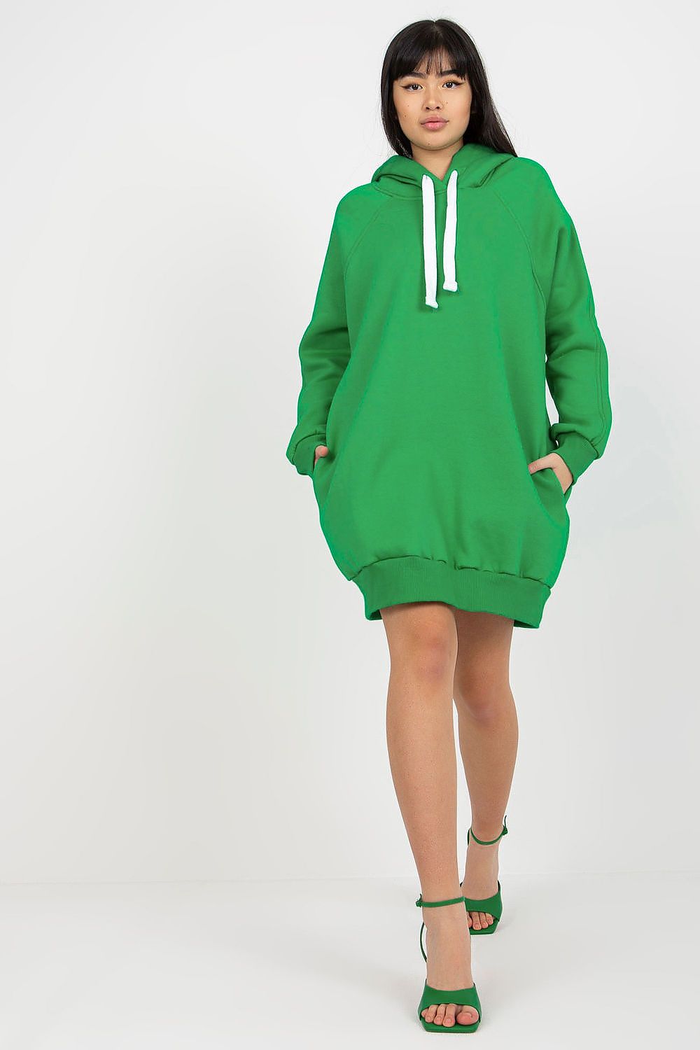 Ex Moda Long Drawstring Hoodie green 2 one-size-fits-all
