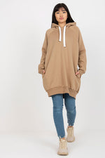 Ex Moda Long Drawstring Hoodie beige one-size-fits-all