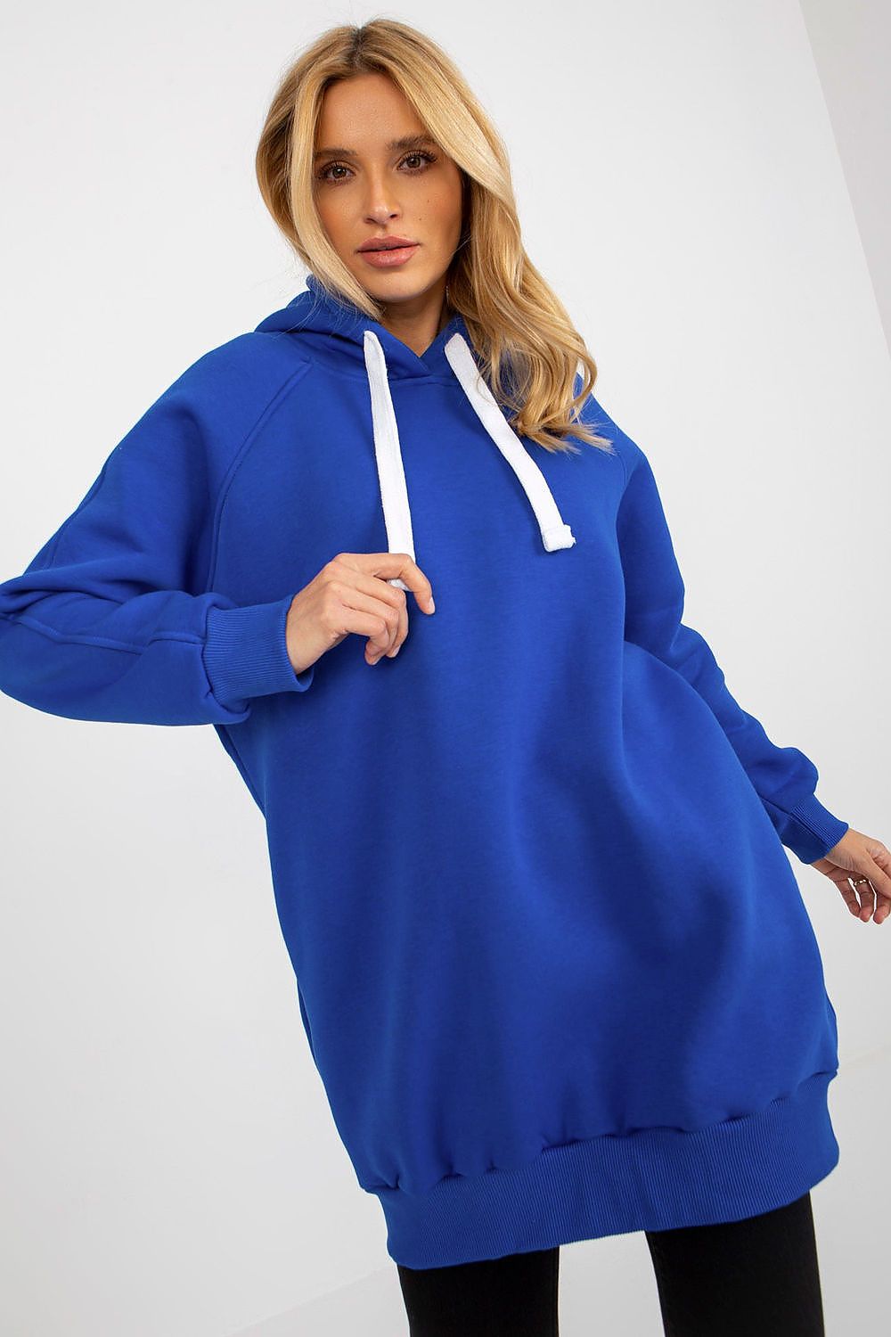 Ex Moda Long Drawstring Hoodie blue one-size-fits-all