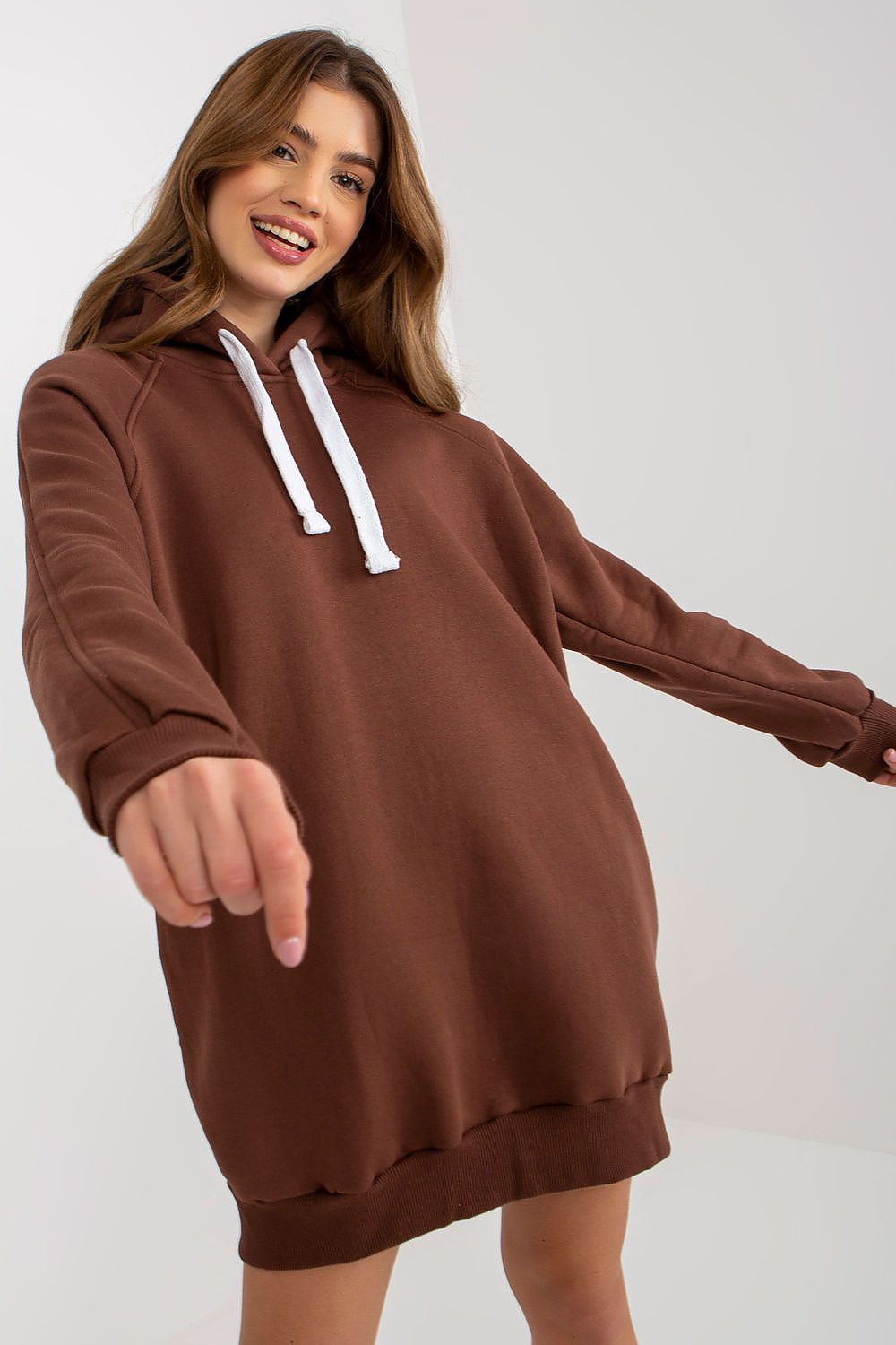 Ex Moda Long Drawstring Hoodie brown one-size-fits-all