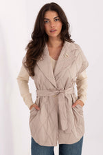 Rue Paris Quilted Buttoned Gilet Vest beige one-size-fits-all