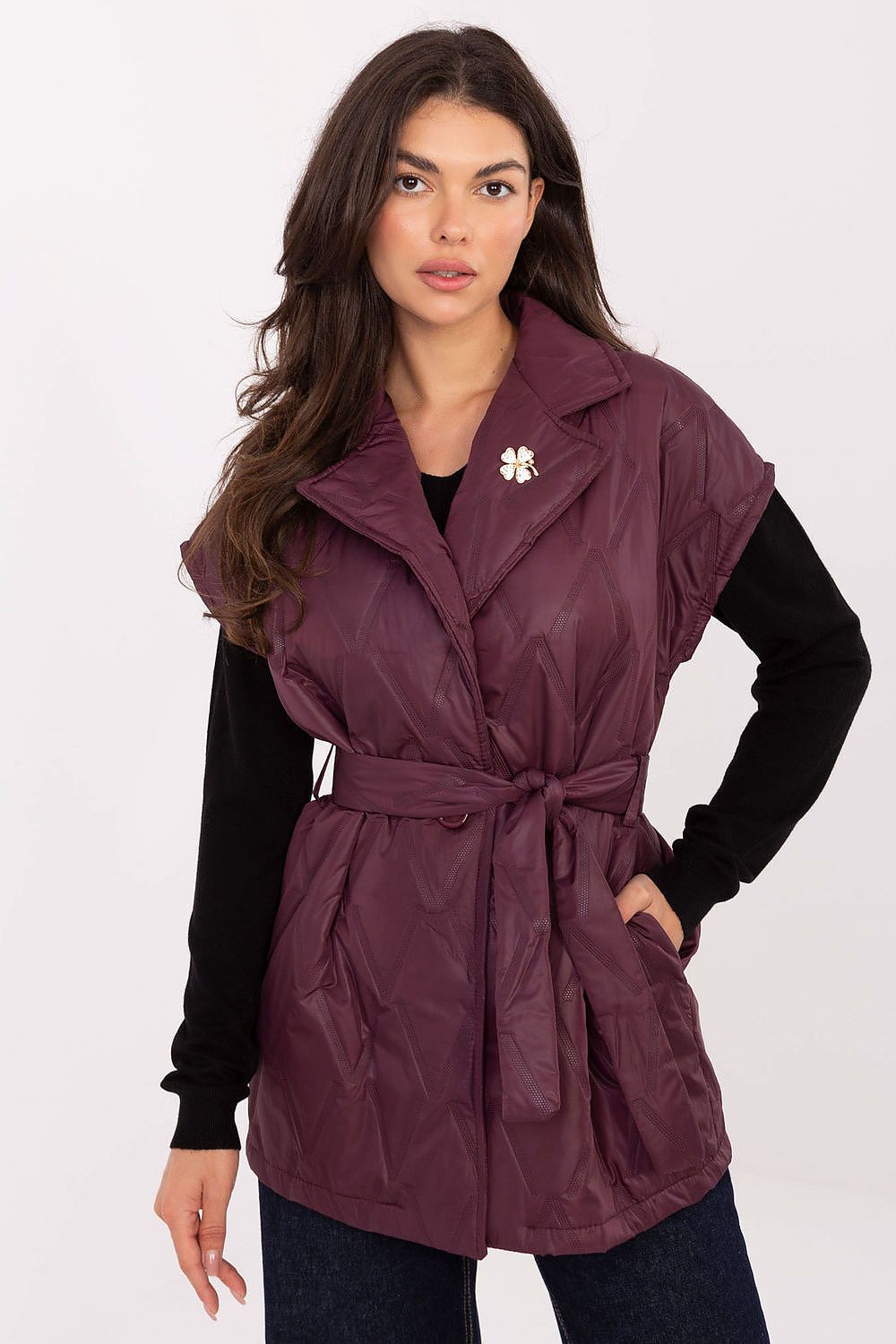 Rue Paris Quilted Buttoned Gilet Vest red one-size-fits-all