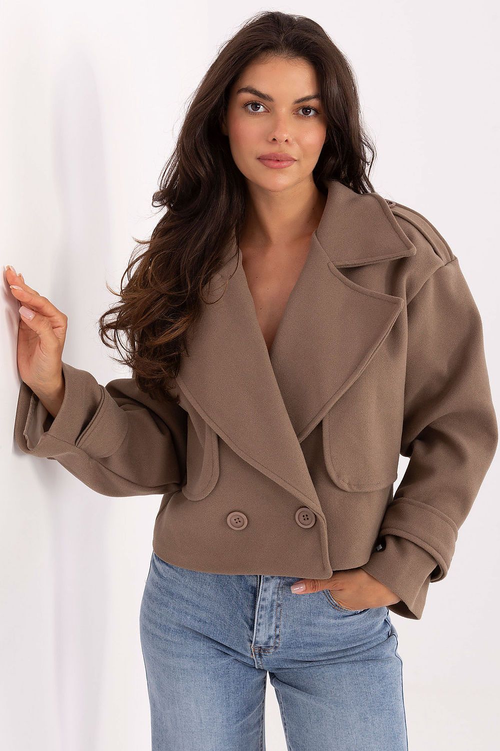 Rue Paris Short Eco-Leather Trench Coat beige 2 one-size-fits-all