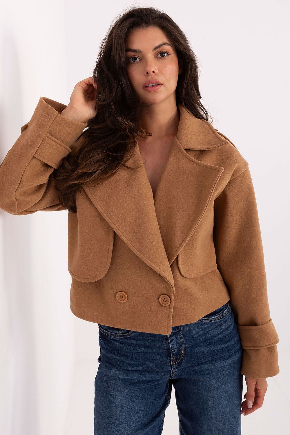 Rue Paris Short Eco-Leather Trench Coat brown 2 one-size-fits-all