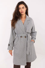Rue Paris Knee-Length Belted Transitional Coat grey one-size-fits-all