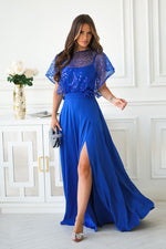 Bicotone Sequin Bolero Thin-Strap Rose Belt Maxi Dress