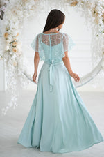 Bicotone Sequin Bolero Thin-Strap Rose Belt Maxi Dress