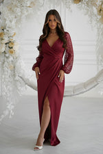 Bicotone Maxi Double-Sequin Heart-Neck Slit Dress red 2