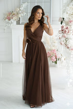 Bicotone Airy Slit Rose Belt Flowing Maxi Dress