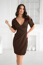 Bicotone Brown Wrap Cocktail Slit-Sleeve Asymmetrical Dress brown