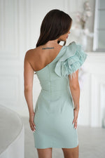 Bicotone Mini Feathered One-Shoulder Fitted Dress