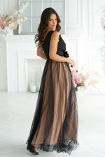 Bicotone Airy Slit Rose Belt Flowing Maxi Dress