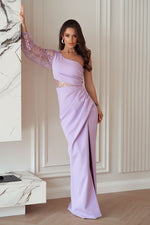 Bicotone Maxi Sequin One-Shoulder Slit Dress
