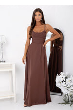 Thin Strap Long Occasion Maxi Dress | With You brown