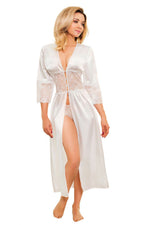 Kalimo Romantic Satin Long Negligee Set white