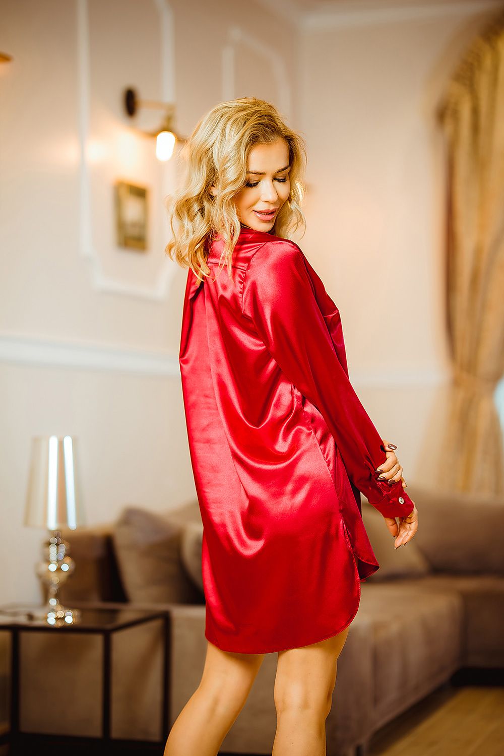 Kalimo Men's Shirt-Style Satin Nightshirt for Women