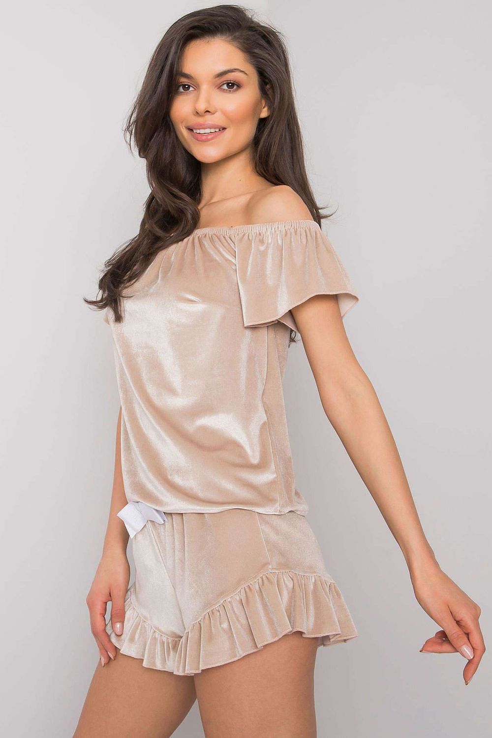 Rue Paris Velour Two-Piece Shorts Pyjama Set