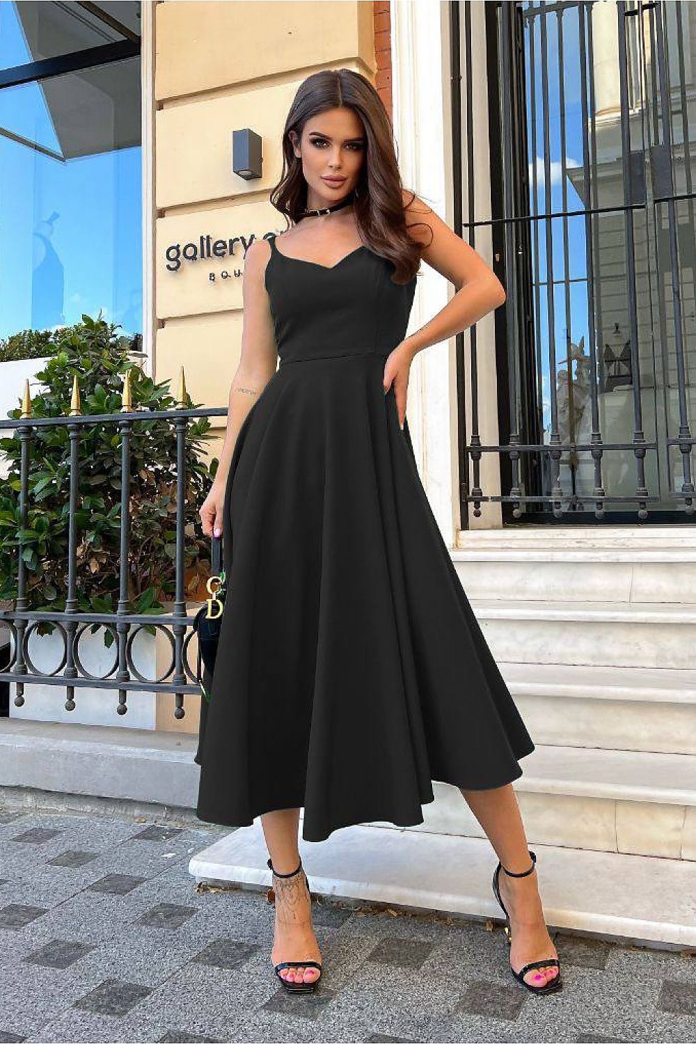 Bicotone Midi Strappy Flared Day Dress