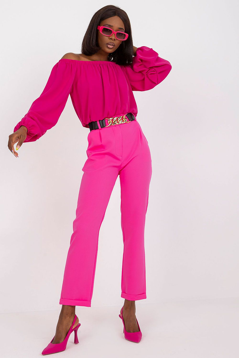 Italy Moda High-Rise Elastic Waist Trousers pink