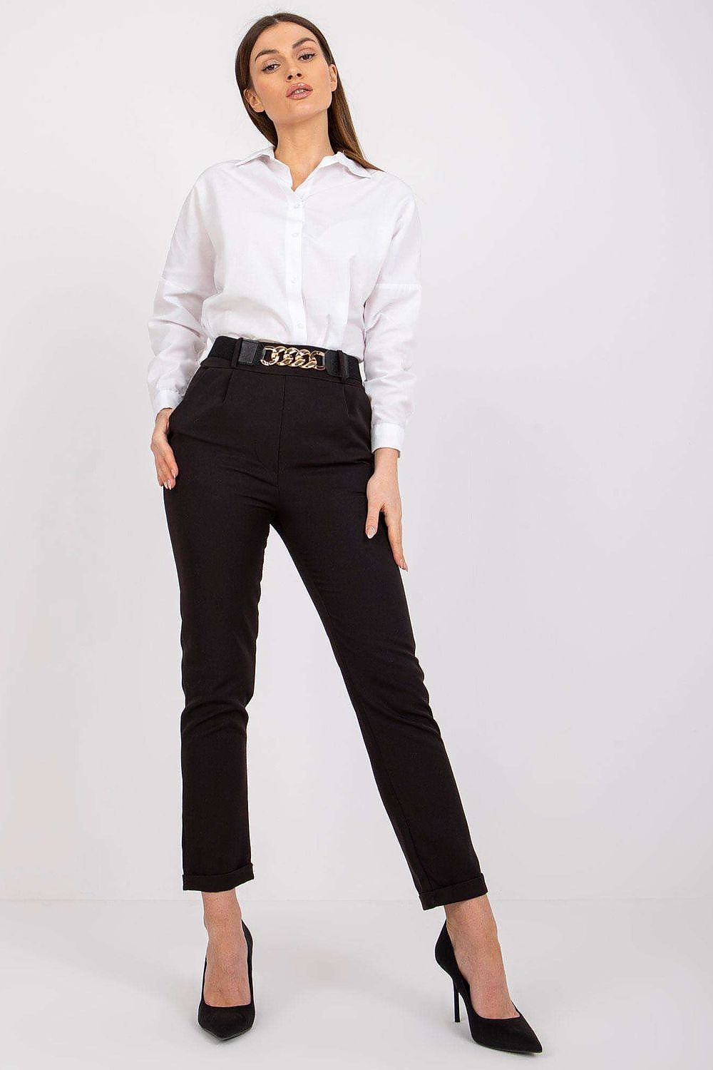Italy Moda High-Rise Elastic Waist Trousers black