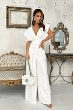 Bicotone Wide-Leg Flared Sleeve Belted Jumpsuit