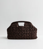 Dark Brown Woven Raffia Slouch Clutch with Gold Hardware — Women's Day to Evening Bag