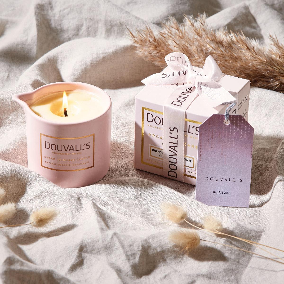 Douvall's Organic Argan Skincare Candle, Orange & Frankincense 180g | Intensely Nourishing Body Treatment