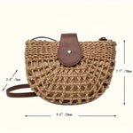 Natural Straw Half Moon Crossbody Bag — Women's Raffia Beach & Holiday Bag