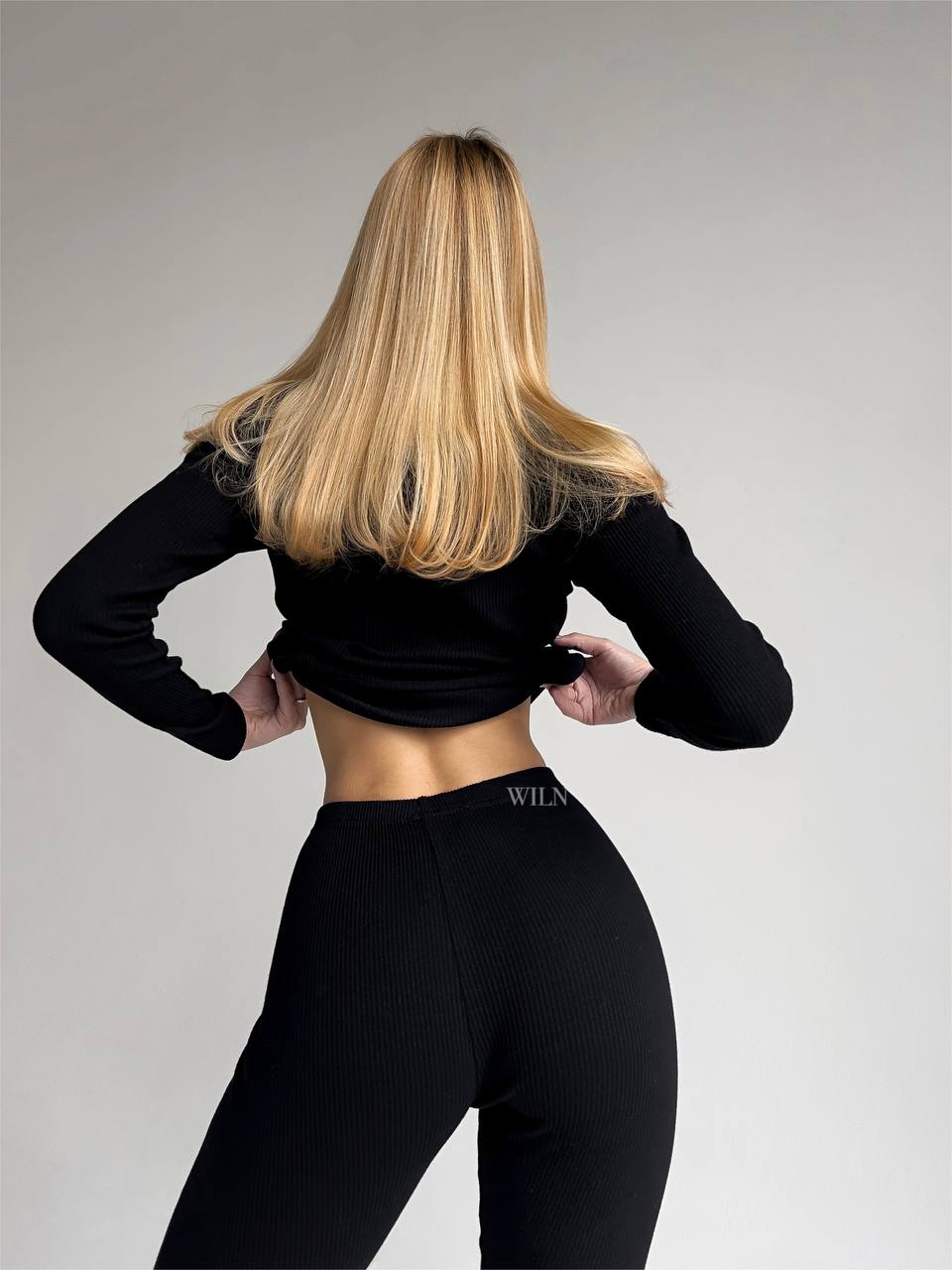 EASE Women’s Personalised Two Piece Ribbed Cotton Black Loungewear Set