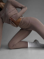 EASE Women’s Personalised 2 Piece Ribbed Cotton Mocha Brown Loungewear Set