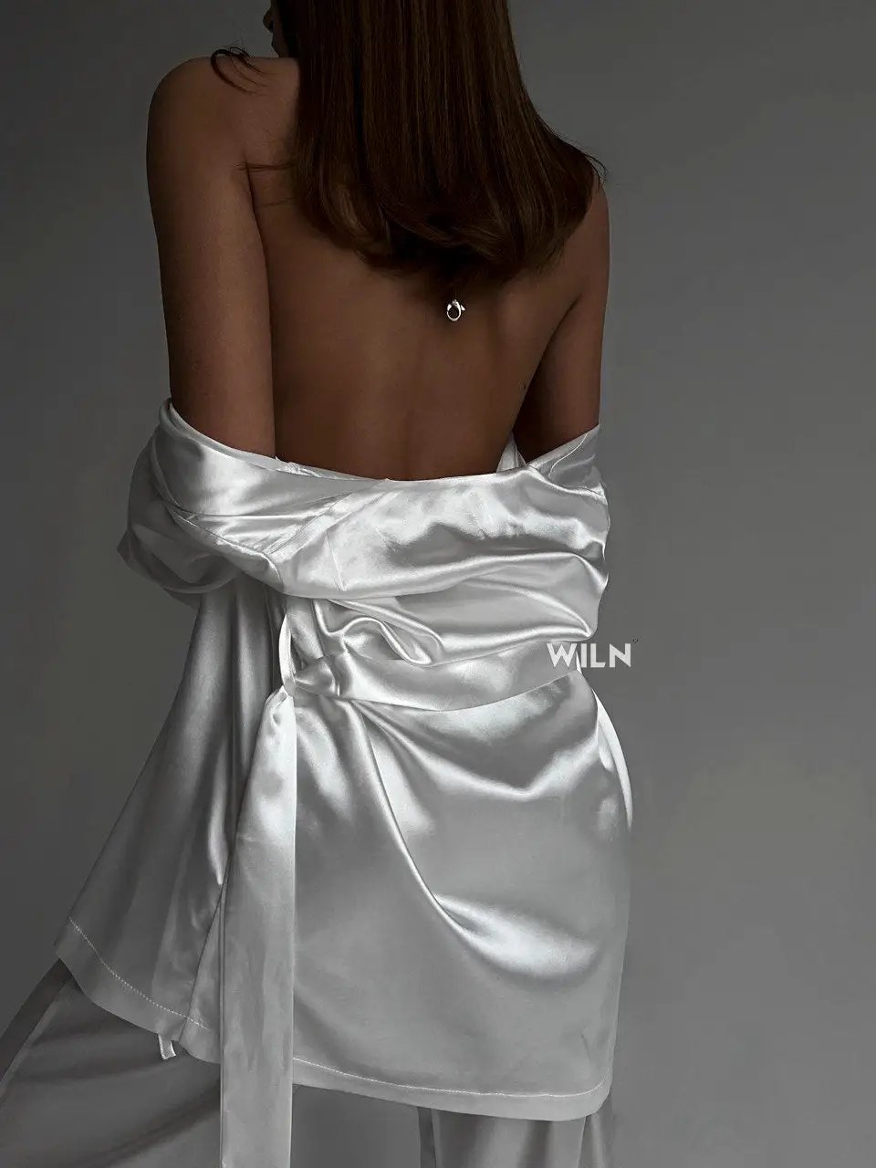 ELEGANCE Women’s White Satin 2 Piece Tie Waist Loungewear Set White