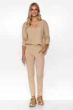 Makadamia Women’s Elegant Tracksuit Loungewear Set beige