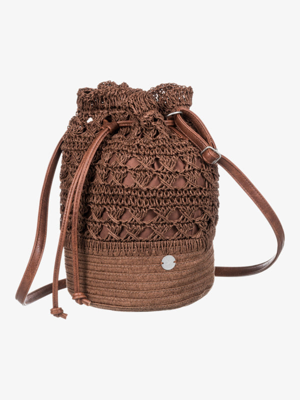 Brown Raffia Hollow Weave Bucket Bag — Women's Retro Straw Shoulder Bag