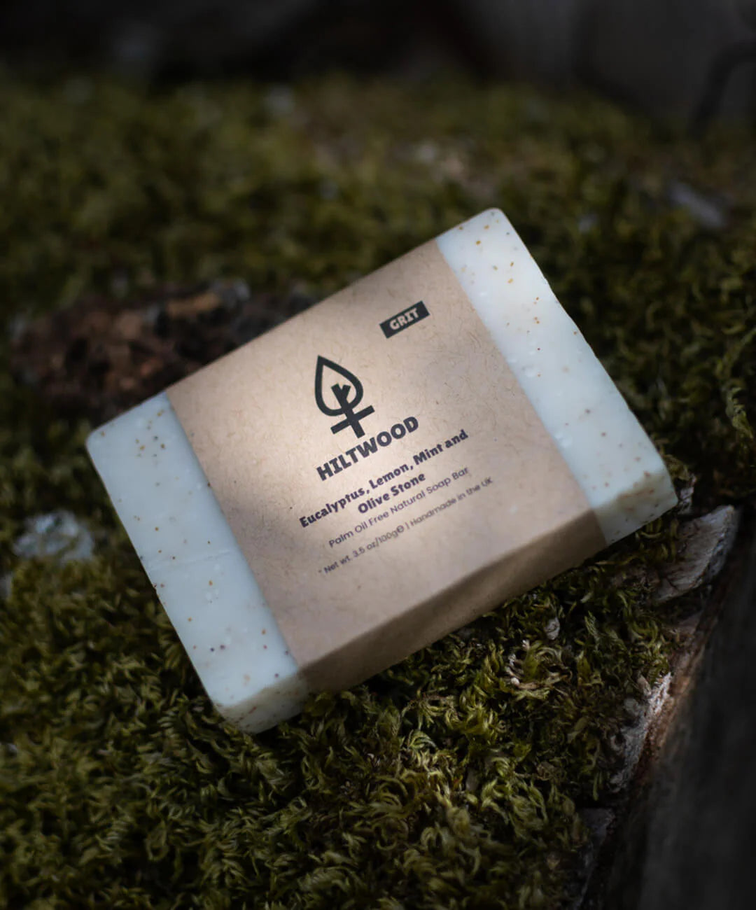 Hiltwood Eucalyptus Lemon Mint and Olive Stone Natural Grit Soap Bar 100g