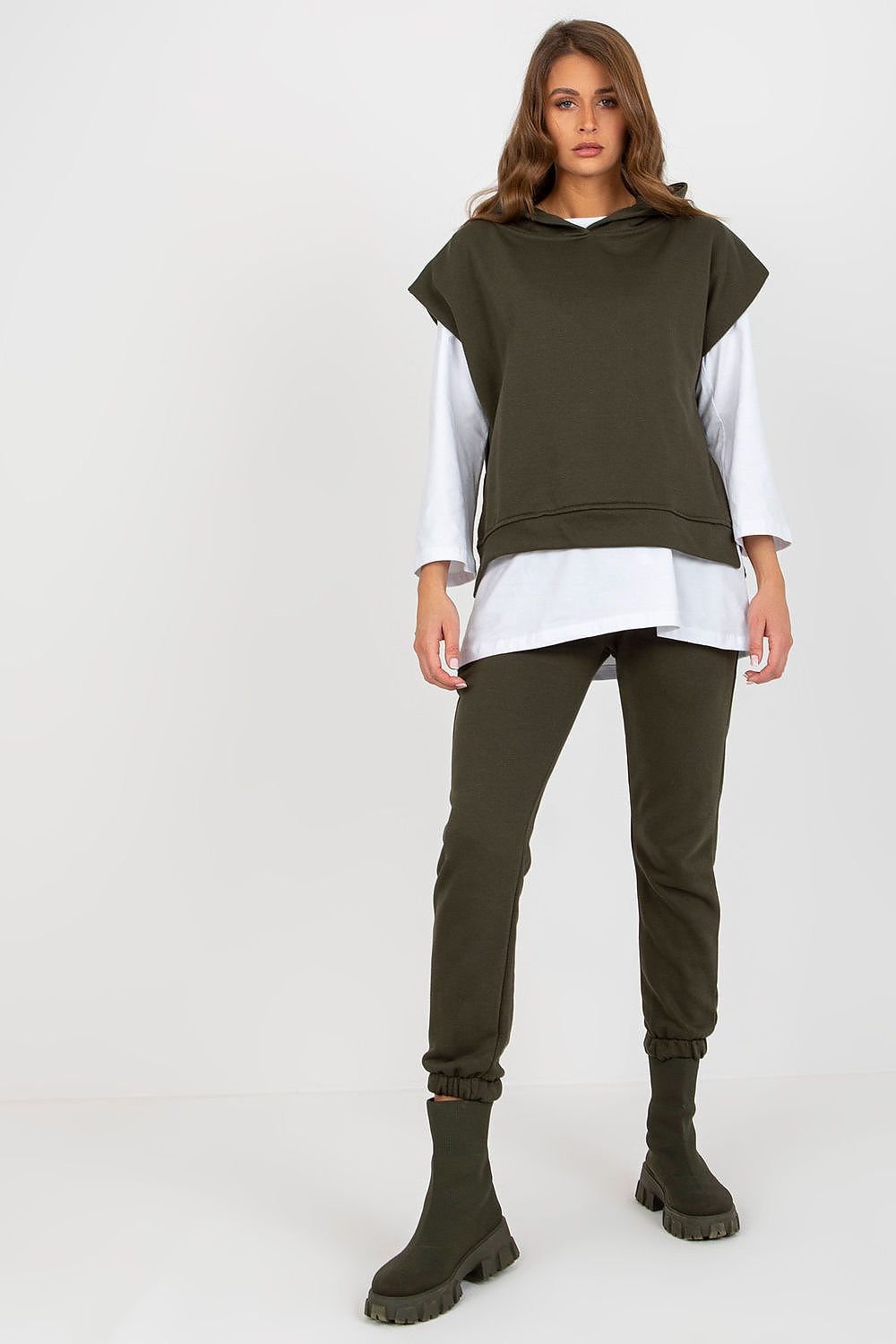 Ex Moda Loungewear Set with Blouse, Hooded Sweatshirt, and Tie-Waist Pants green one-size-fits-all