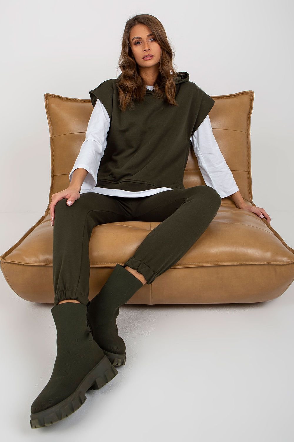 Ex Moda Loungewear Set with Blouse, Hooded Sweatshirt, and Tie-Waist Pants