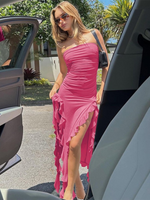 Fashion Sexy Tube Irregular Hem Dress Rose