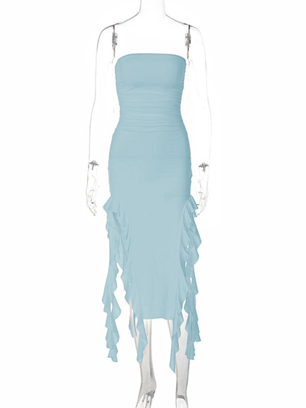 Fashion Sexy Tube Irregular Hem Dress