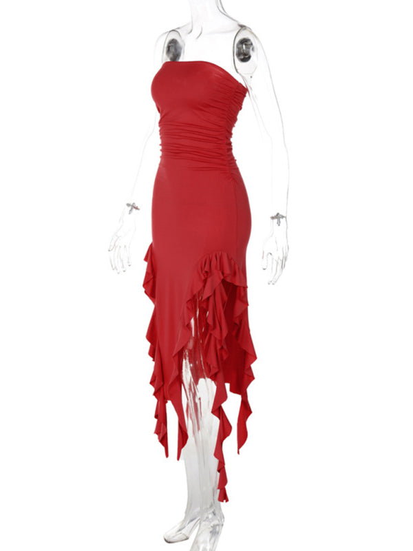 Fashion Sexy Tube Irregular Hem Dress