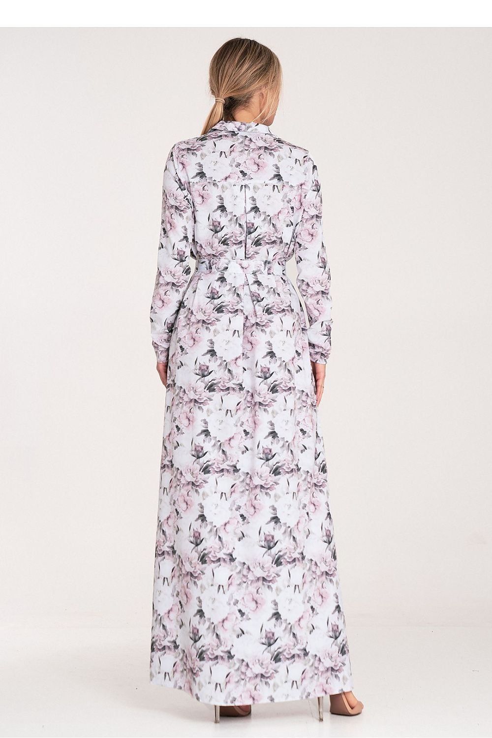 Figl Buttoned Maxi Daydress with Long Sleeves and Narrow Belt